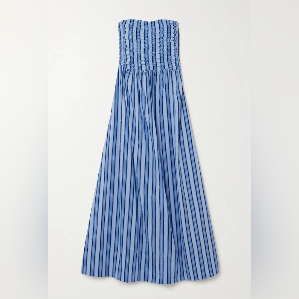 Dominquez Shirred Striped Organic Cotton-Poplin Midi Dress